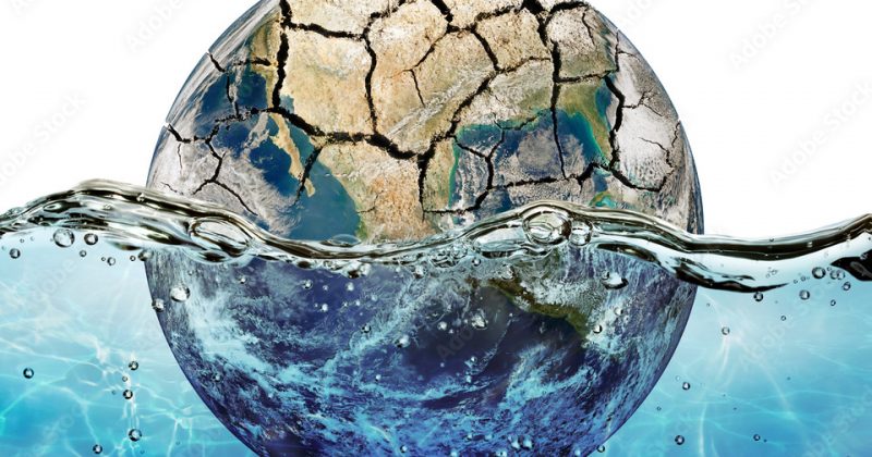 parched globe, half in water
