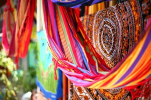 colorful hammocks and textiles hanging